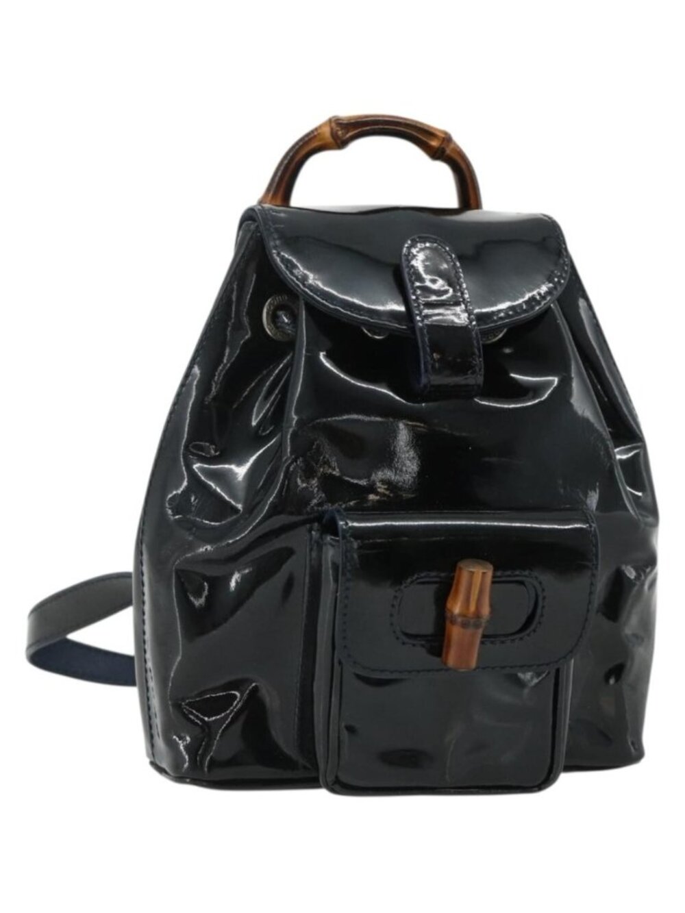 GUCCI Bamboo Backpack Patent leather Navy Silver 005 781 0319